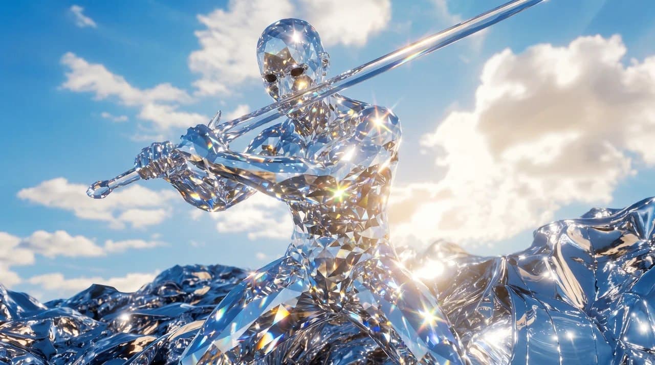 The diamond figure raising a crystal staff
